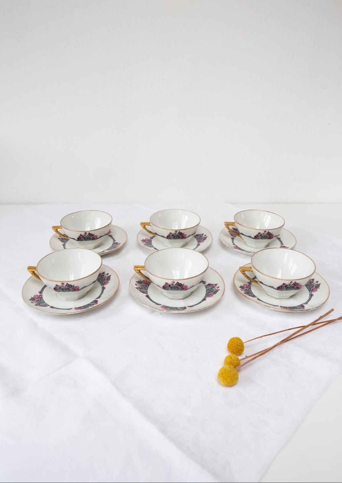 Juego de tazas y platos art decó Jean Boyer Limoges para 6