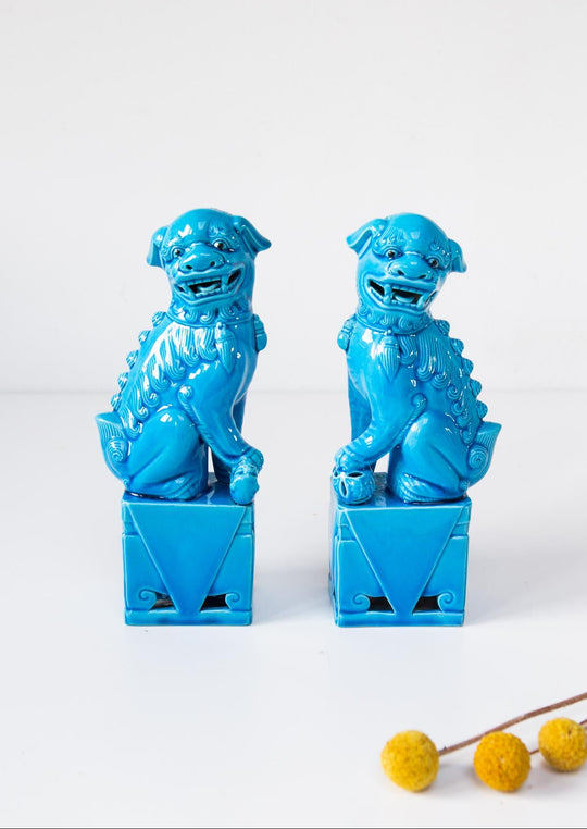 perros fu foo dogs azules porcelana china