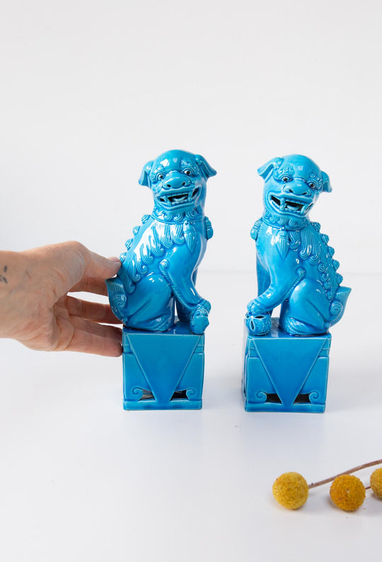 perros fu foo dogs azules porcelana china