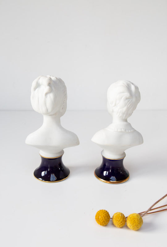 pareja bustos porcelana niños limoges vintage french busts children