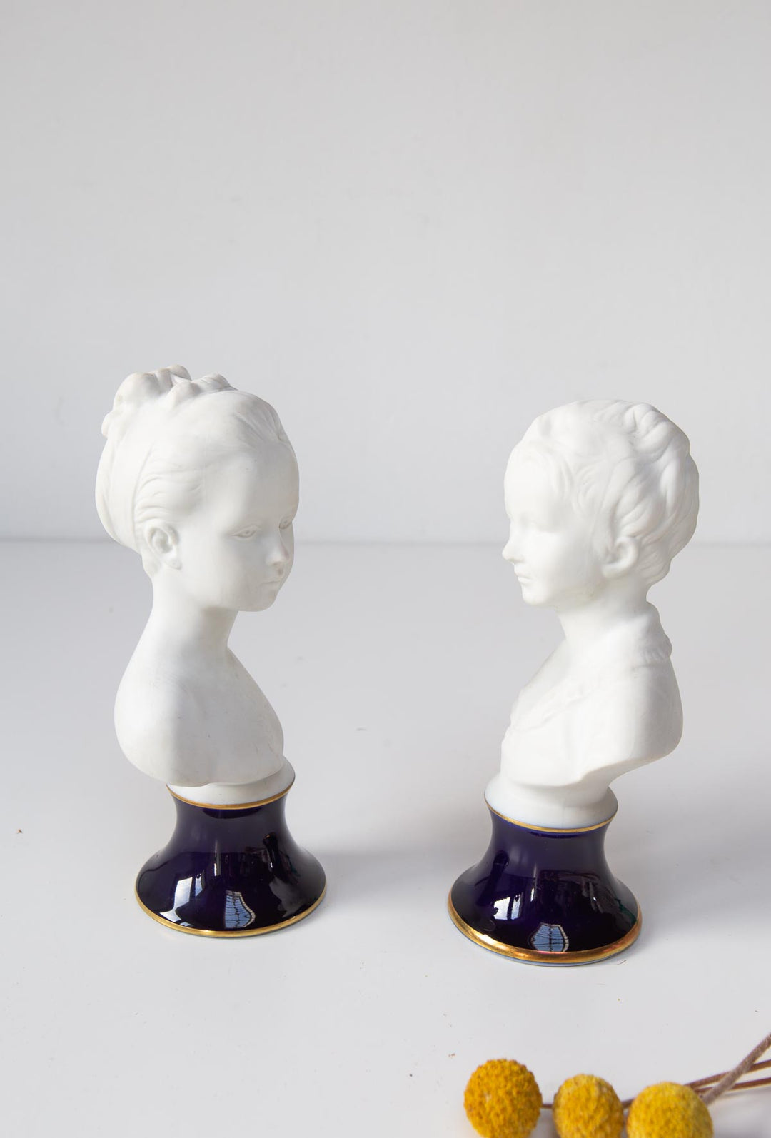 pareja bustos porcelana niños limoges vintage french busts children