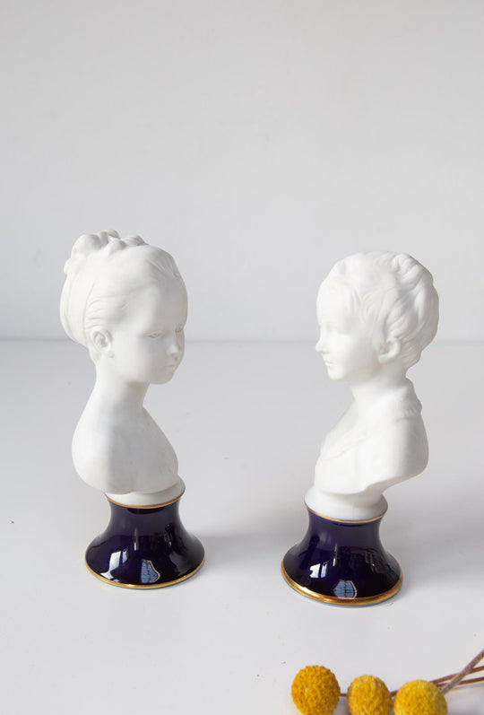 pareja bustos porcelana niños limoges vintage french busts children