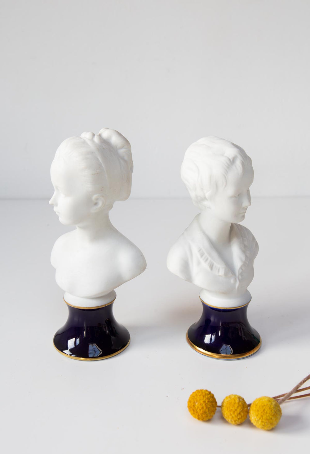 pareja bustos porcelana niños limoges vintage french busts children
