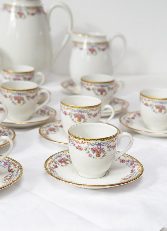 juego cafe porcelana limoges francia florecillas french coffee set service