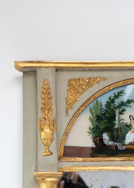 Antiguo espejo trumeau francés pintura bajo cristal c. 1830 (83,5*53,5 cm)