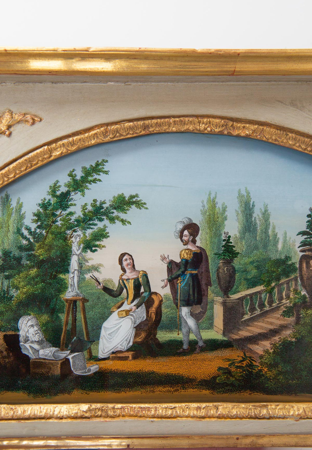 Antiguo espejo trumeau francés pintura bajo cristal c. 1830 (83,5*53,5 cm)