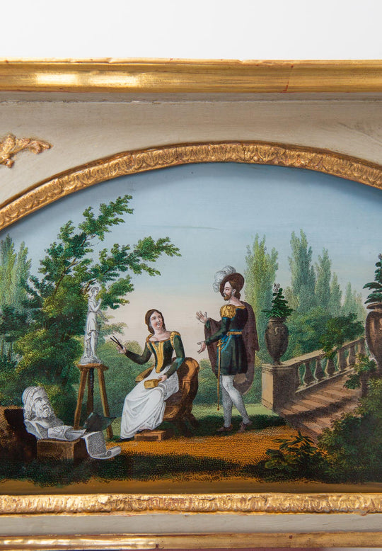 Antiguo espejo trumeau francés pintura bajo cristal c. 1830 (83,5*53,5 cm)