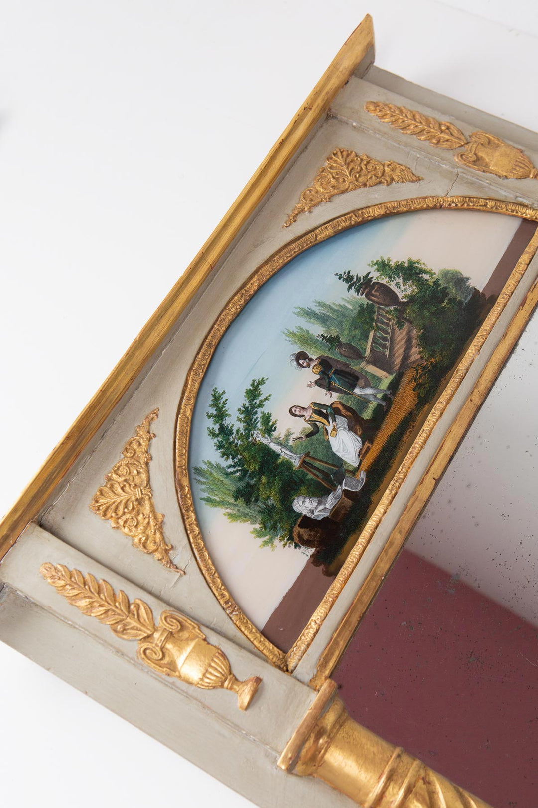 Antiguo espejo trumeau francés pintura bajo cristal c. 1830 (83,5*53,5 cm)