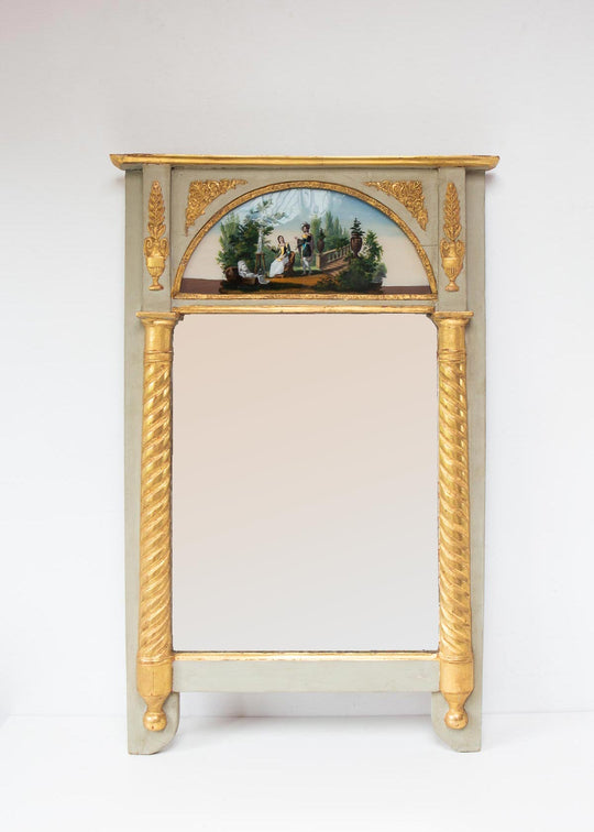 Antiguo espejo trumeau francés pintura bajo cristal c. 1830 (83,5*53,5 cm)