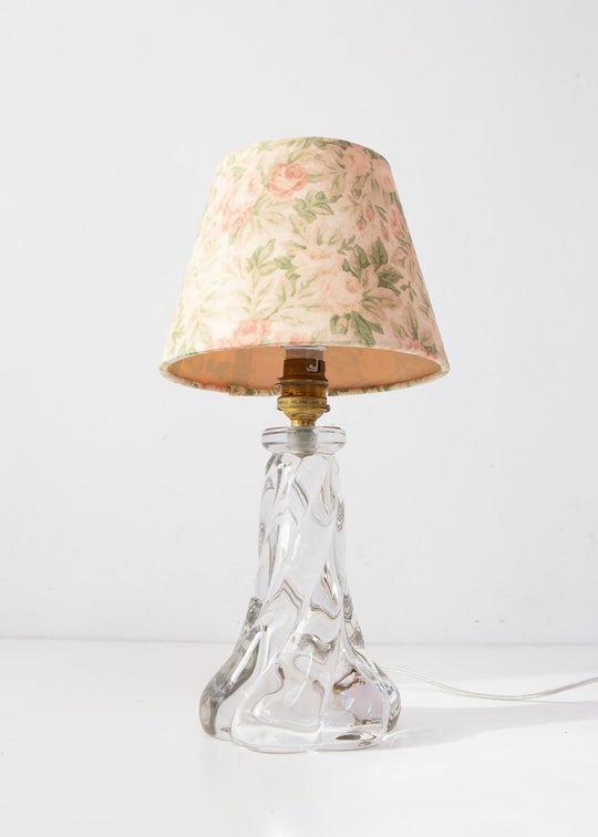 Lámpara mesa cristal francesa vintage con pantalla c. 1960s