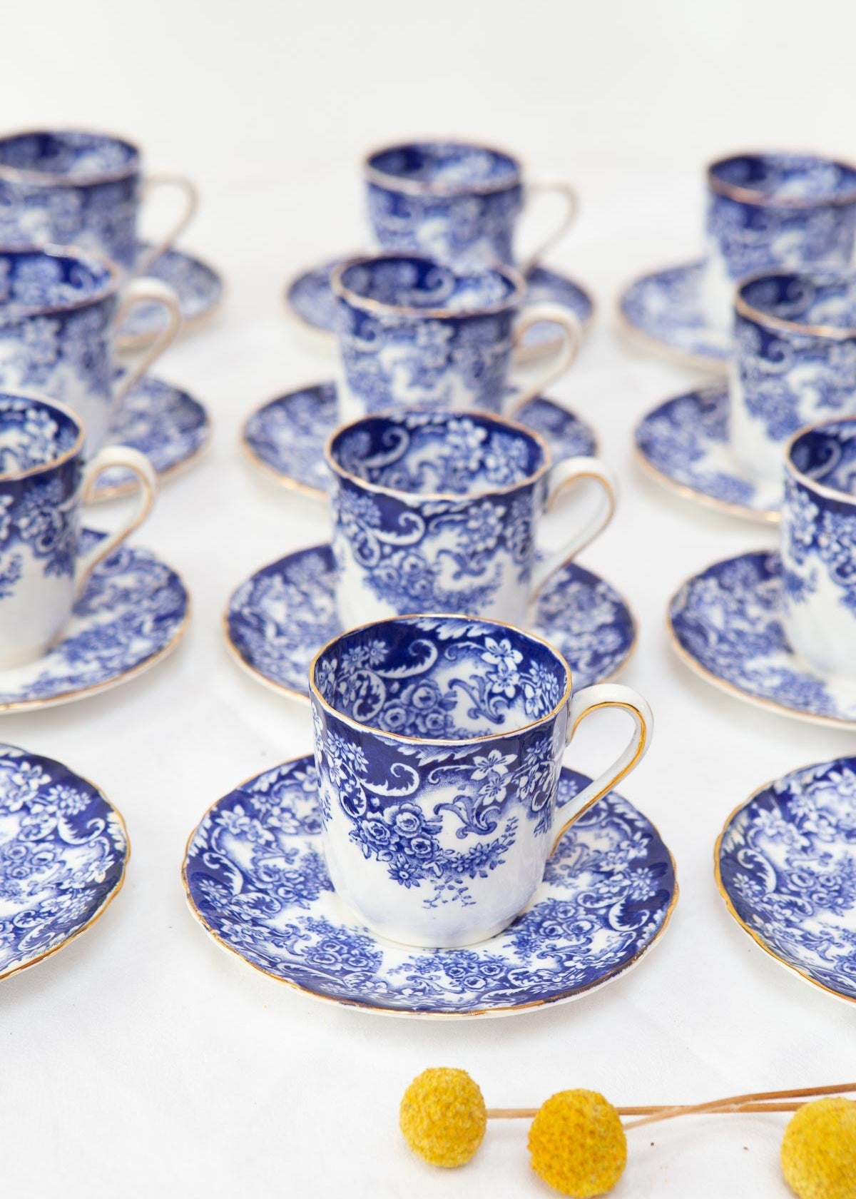 juego tazas y platos porcelana inglesa tuscan azul y blanco