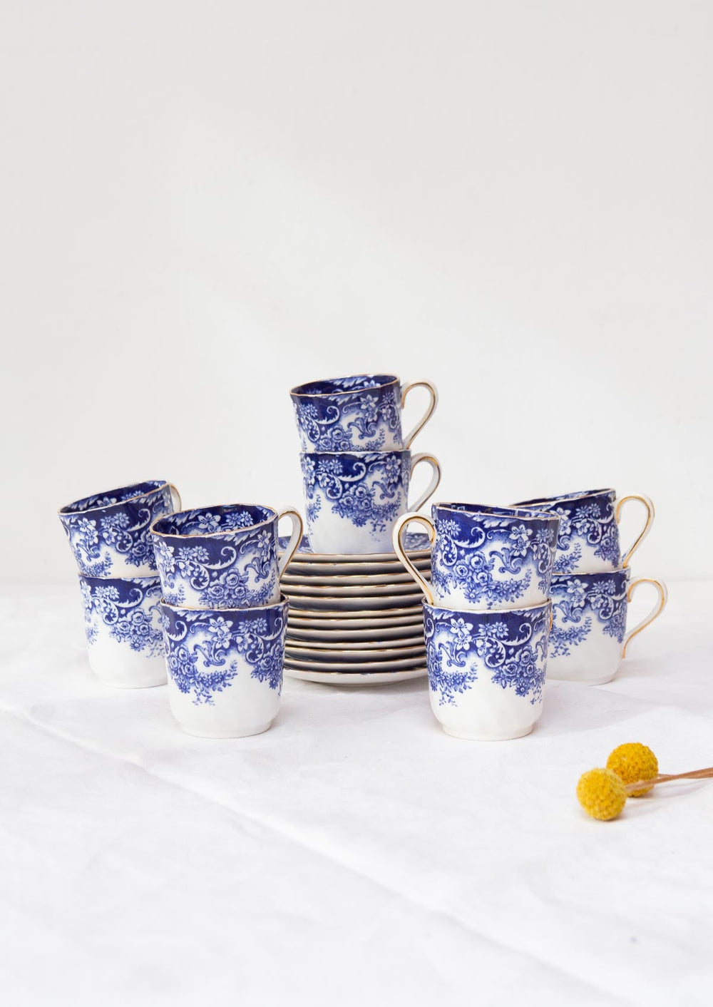 juego tazas y platos porcelana inglesa tuscan azul y blanco