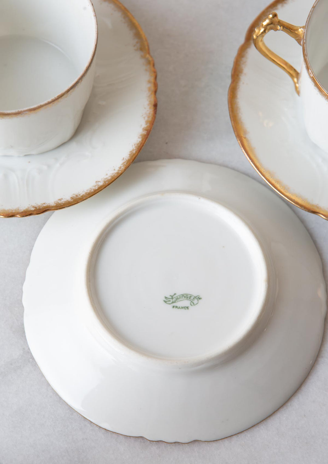 Antiguo juego té porcelana Limoges Lanternier blanco y dorado c. 1910 (8 SERVICIOS)