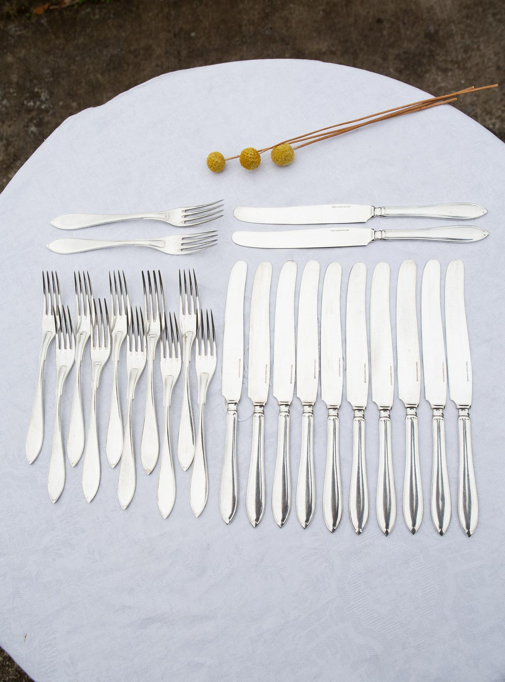Cubiertos para 12 suecos metal baño plata "INGA" c. 1960s (24 PIEZAS)