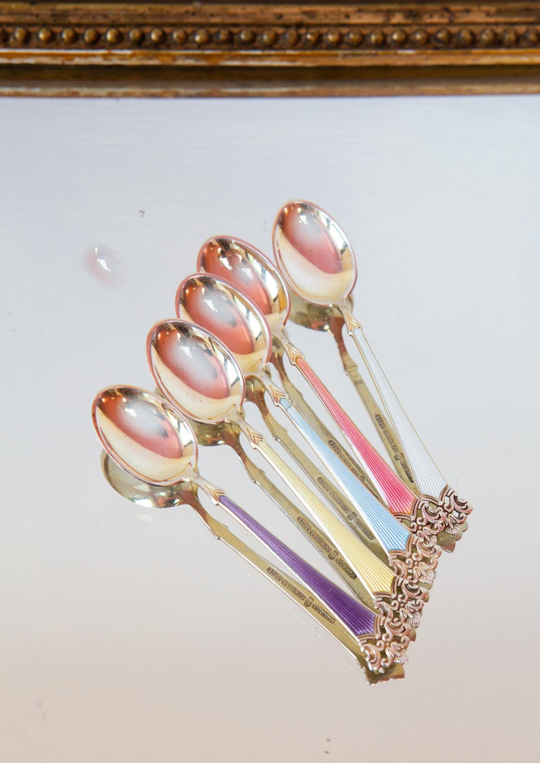 cucharillas cafe plata con baño dorado noruega vintage 1950 coffee spoons