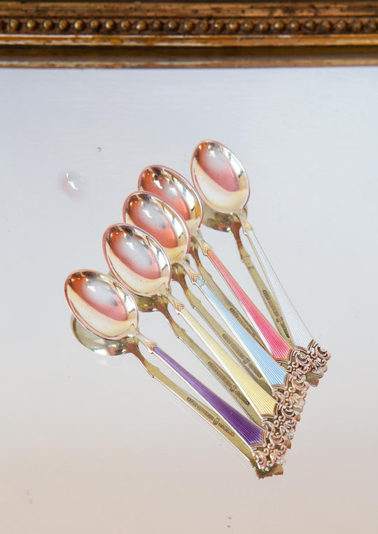 cucharillas cafe plata con baño dorado noruega vintage 1950 coffee spoons
