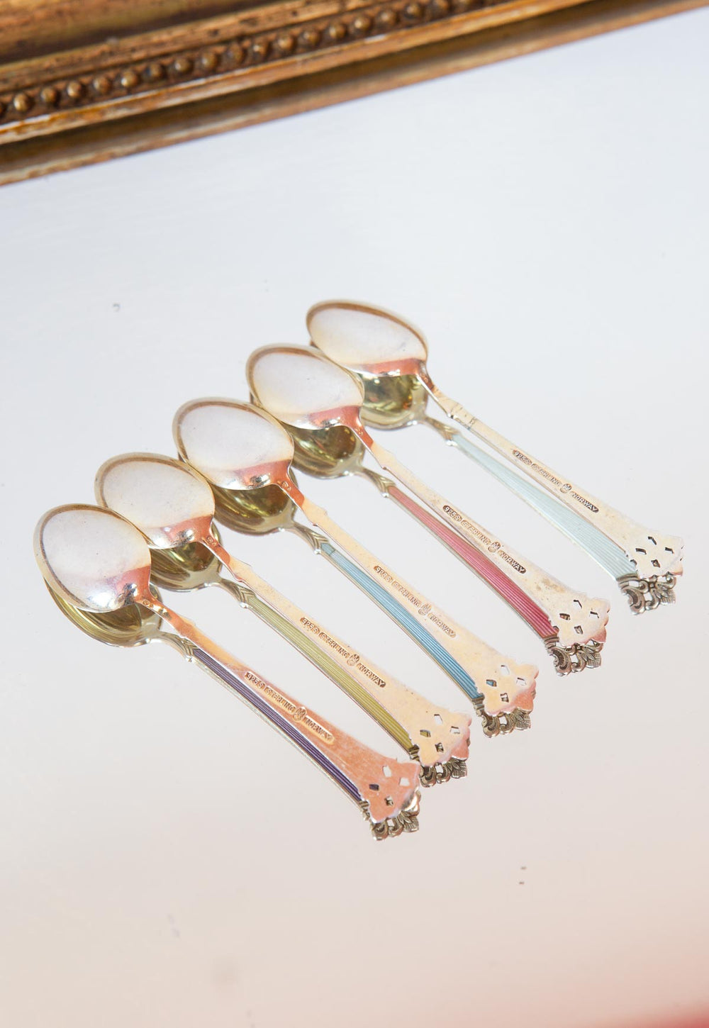 cucharillas cafe plata con baño dorado noruega vintage 1950 coffee spoons