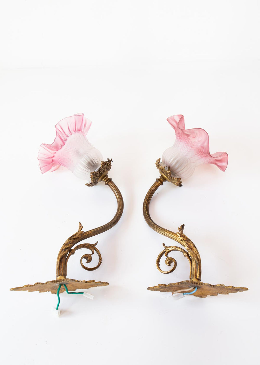 pareja apliques antiguos tulipas rosa bronce