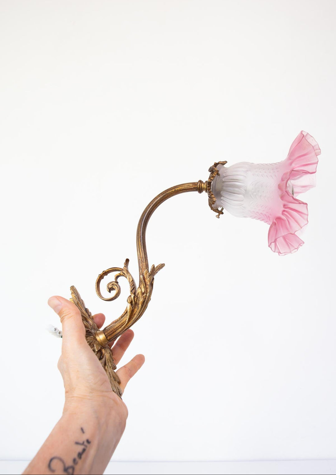 pareja apliques antiguos tulipas rosa bronce