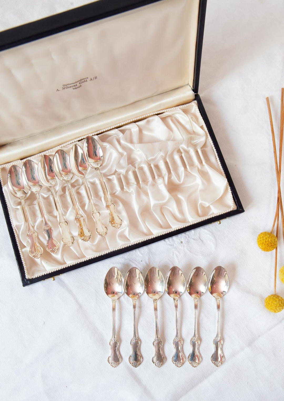 cucharillas plata suecas en estuche antiguas silver spoons