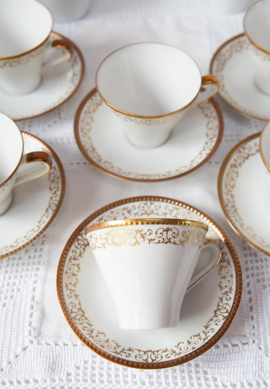 Juego de café porcelana sueca Hackefors para 12 greca y filo dorado (39 PIEZAS)