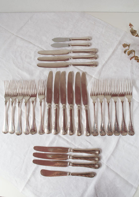 antiguos cubiertos suecos cuberteria metal plateado para 12