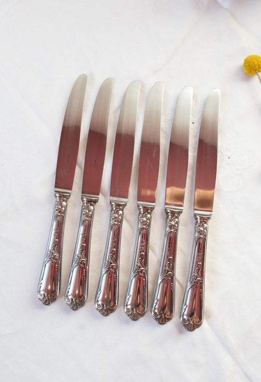 Juego antiguos cuchillos de mesa franceses ERCUIS metal plateado (6 PIEZAS)