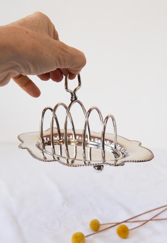 Antiguo porta tostadas inglés ovalada con rejilla metal plateado (19 cm)