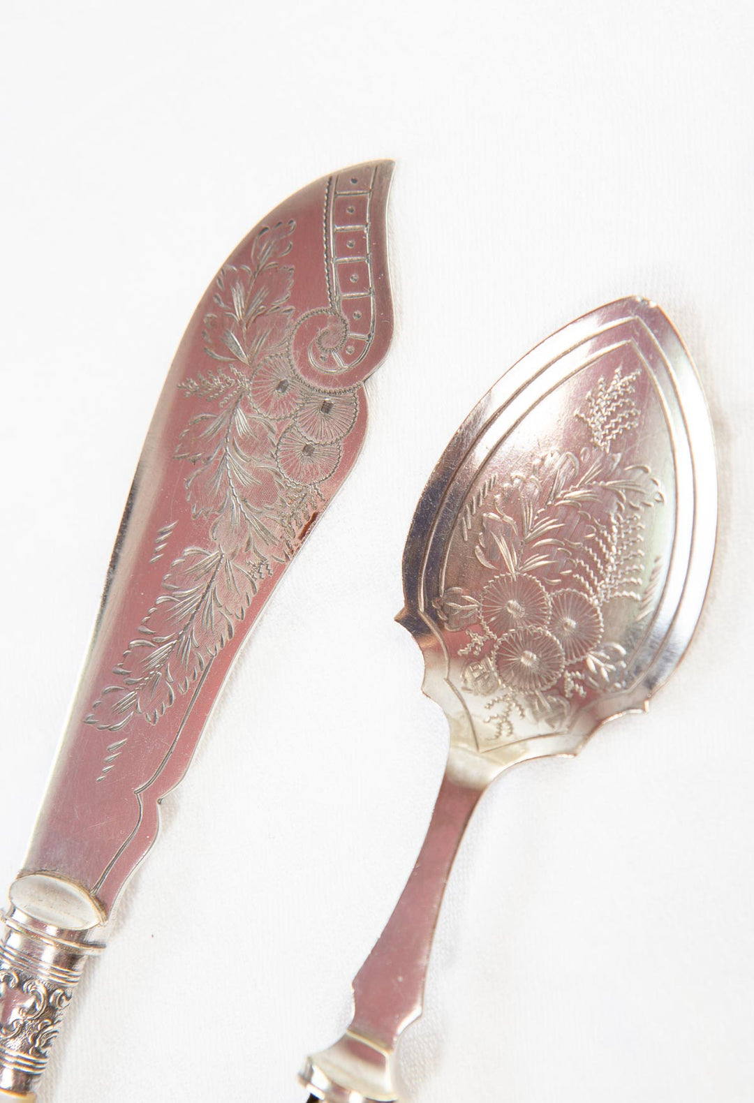 Antiguos cubiertos postre victorianos H.W. Ltd mangos nácar 1900 (2 PIEZAS)