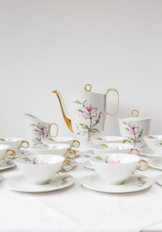 Juego café o té porcelana Limoges flores para 12 (27 PIEZAS)