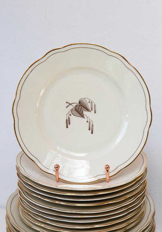 Vajilla porcelana sueca Hackefors para 11 beige filo dorado (42 PIEZAS)