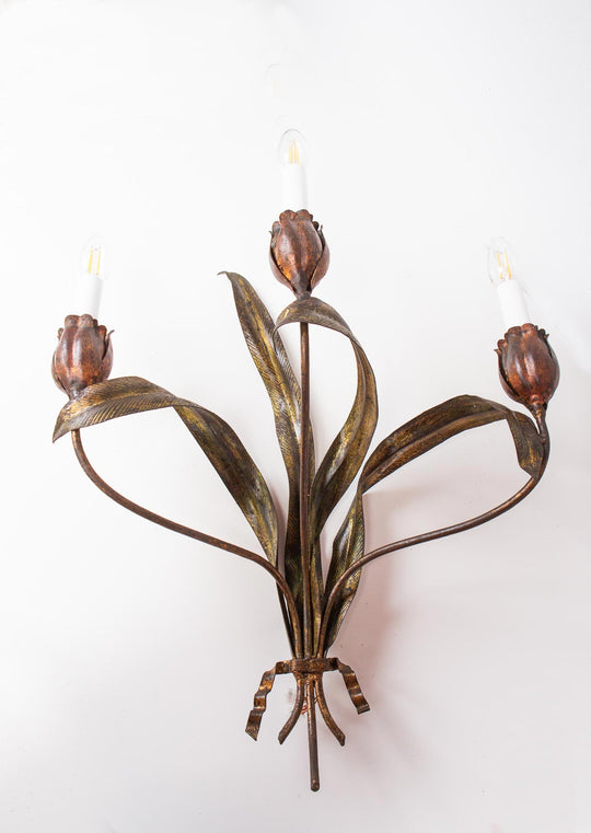 Gran aplique hierro con flores y hojas aprox. 1950 (60 cm)