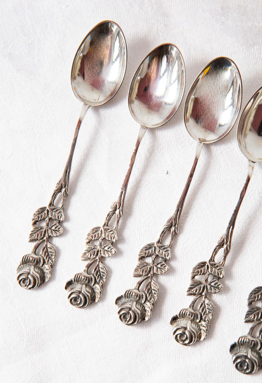 juego 6 cucharillas plata suecas con flores
