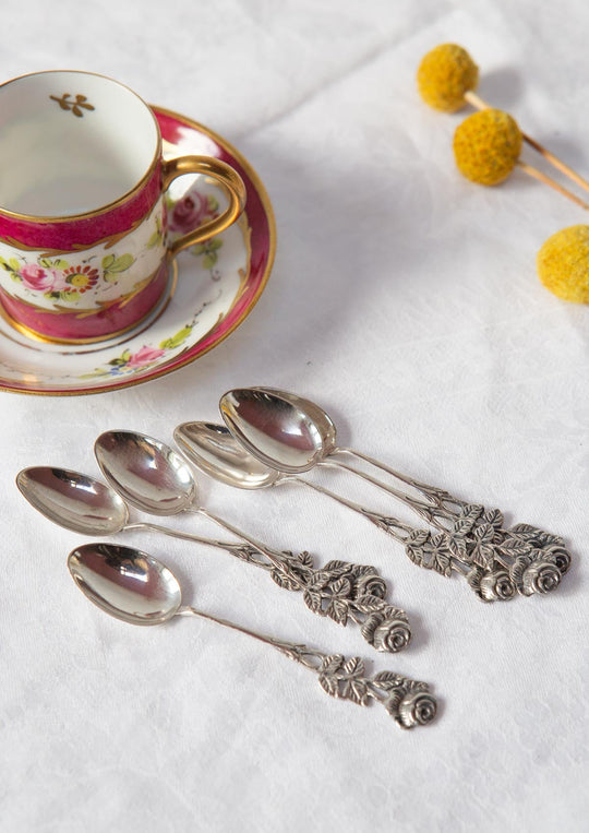 juego 6 cucharillas plata suecas con flores