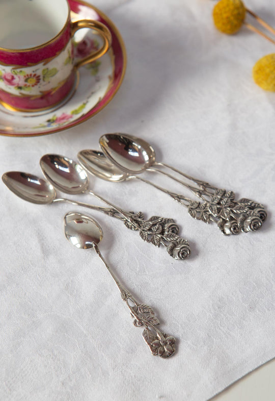 juego 6 cucharillas plata suecas con flores
