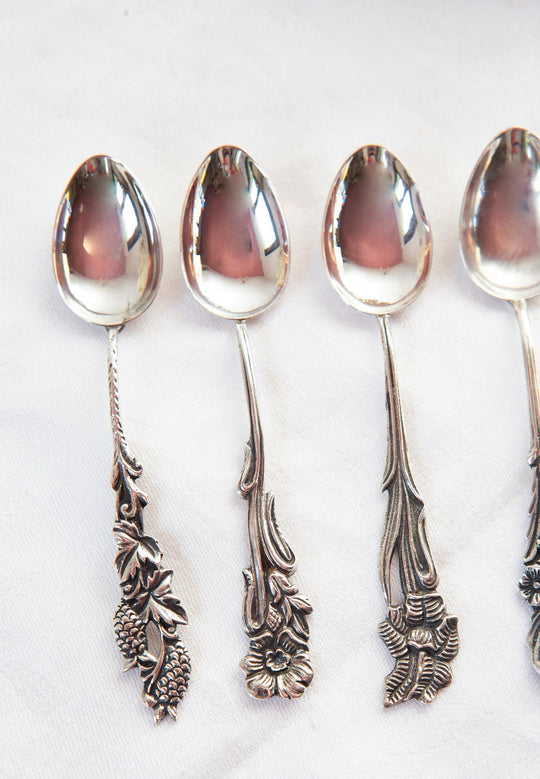 cucharillas de plata sueca con mangos de flores