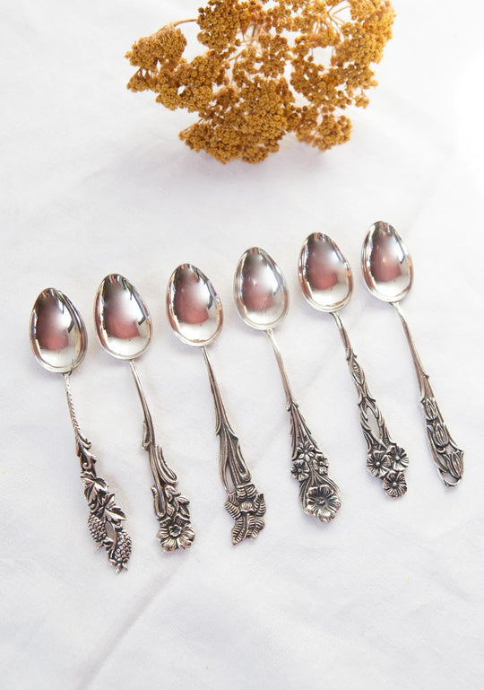 cucharillas de plata sueca con mangos de flores