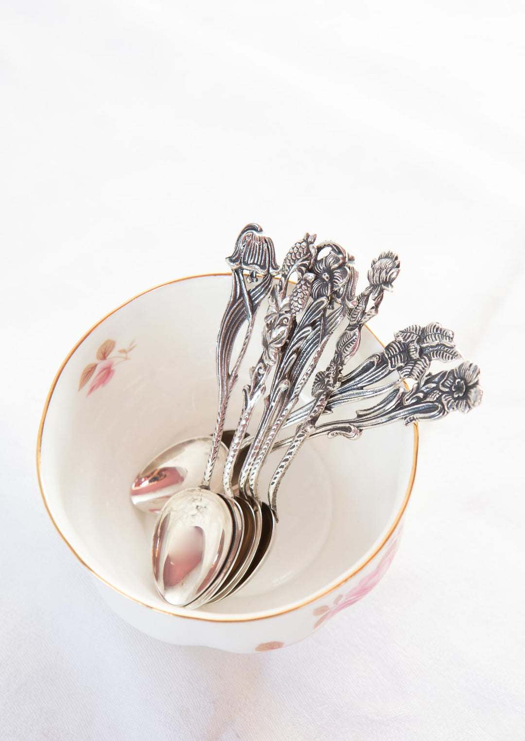 cucharillas plata sueca con flores