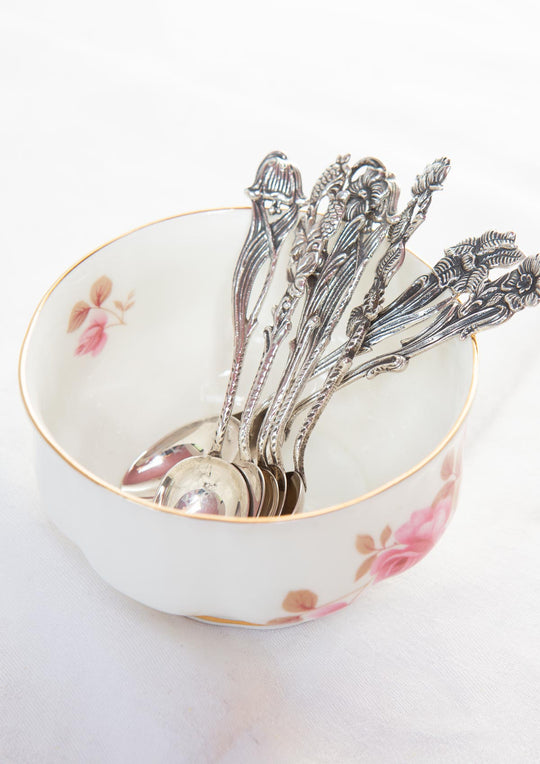 Juego de 7 cucharillas de plata suecas GEWE con rosas (10 cm)