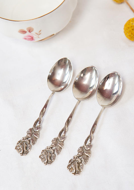 juego cucharillas plata mango flores 
