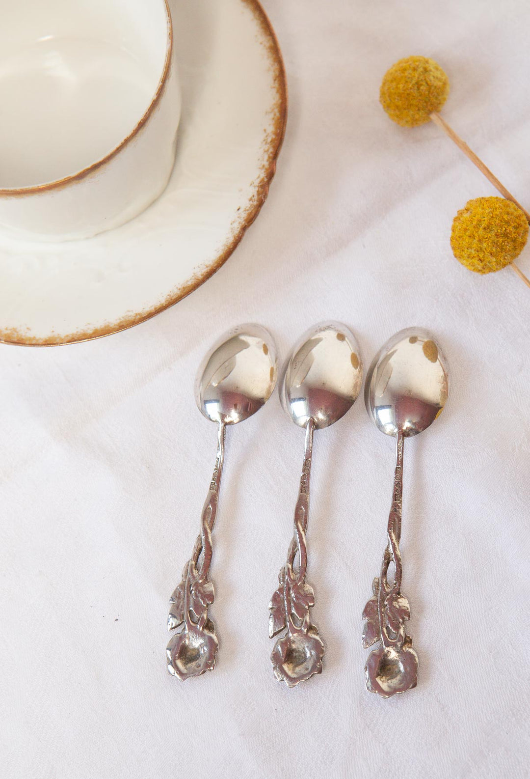 Cucharillas de plata suecas con rosas 1957 (10,2 cm) (x UNIDAD)