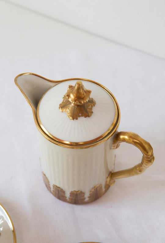 Juego café porcelana Limoges blanco y dorado para 11 (25 PIEZAS)
