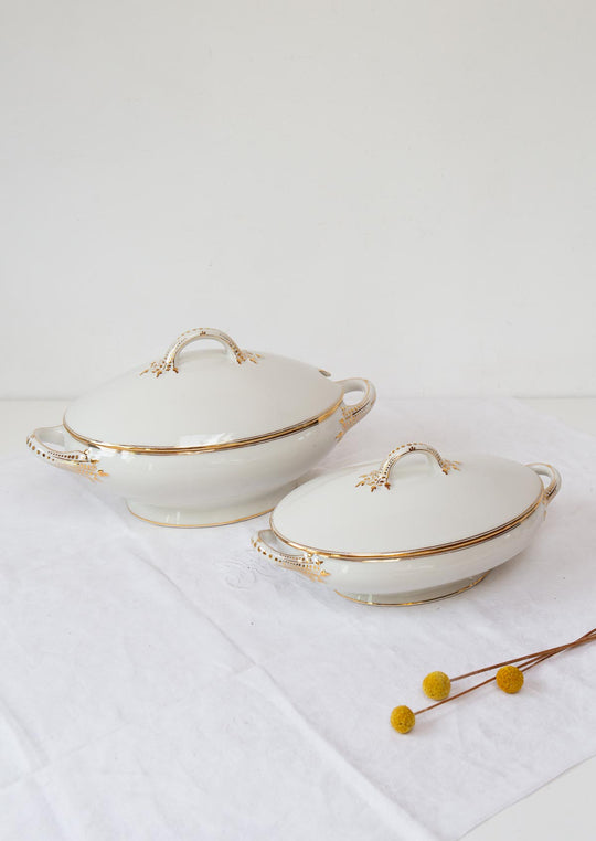 pareja soperas antiguas porcelana blanca y dorada w guerin limoges
