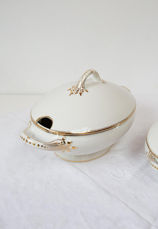 pareja soperas antiguas porcelana blanca y dorada w guerin limoges