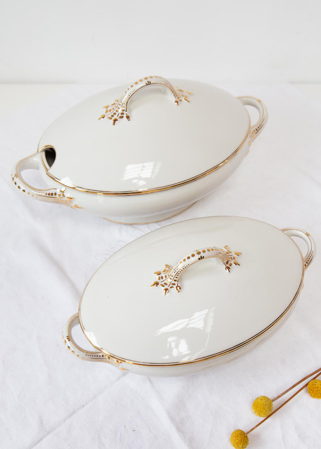 pareja soperas antiguas porcelana blanca y dorada w guerin limoges