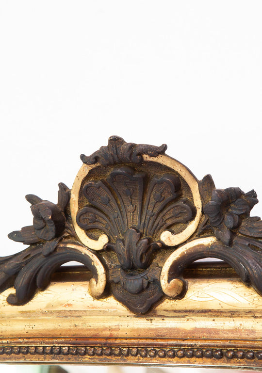 Antiguo espejo francés dorado Louis Philippe con copete negro s. XIX (88*62,5 cm)