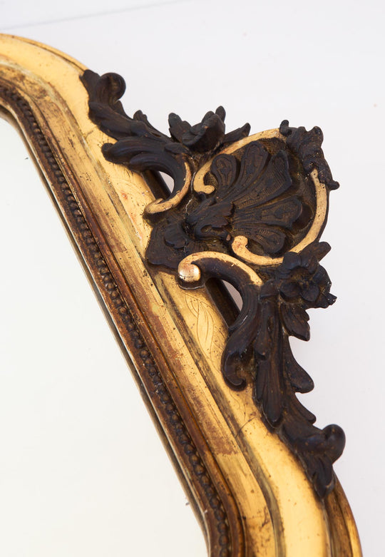 Antiguo espejo francés dorado Louis Philippe con copete negro s. XIX (88*62,5 cm)