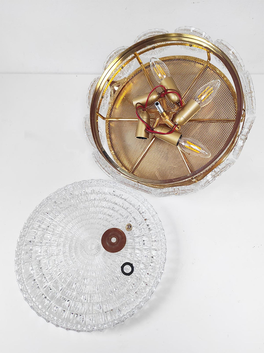 Lámpara techo sueca latón y cristal Orrefors c. 1960/70s (35 cm)