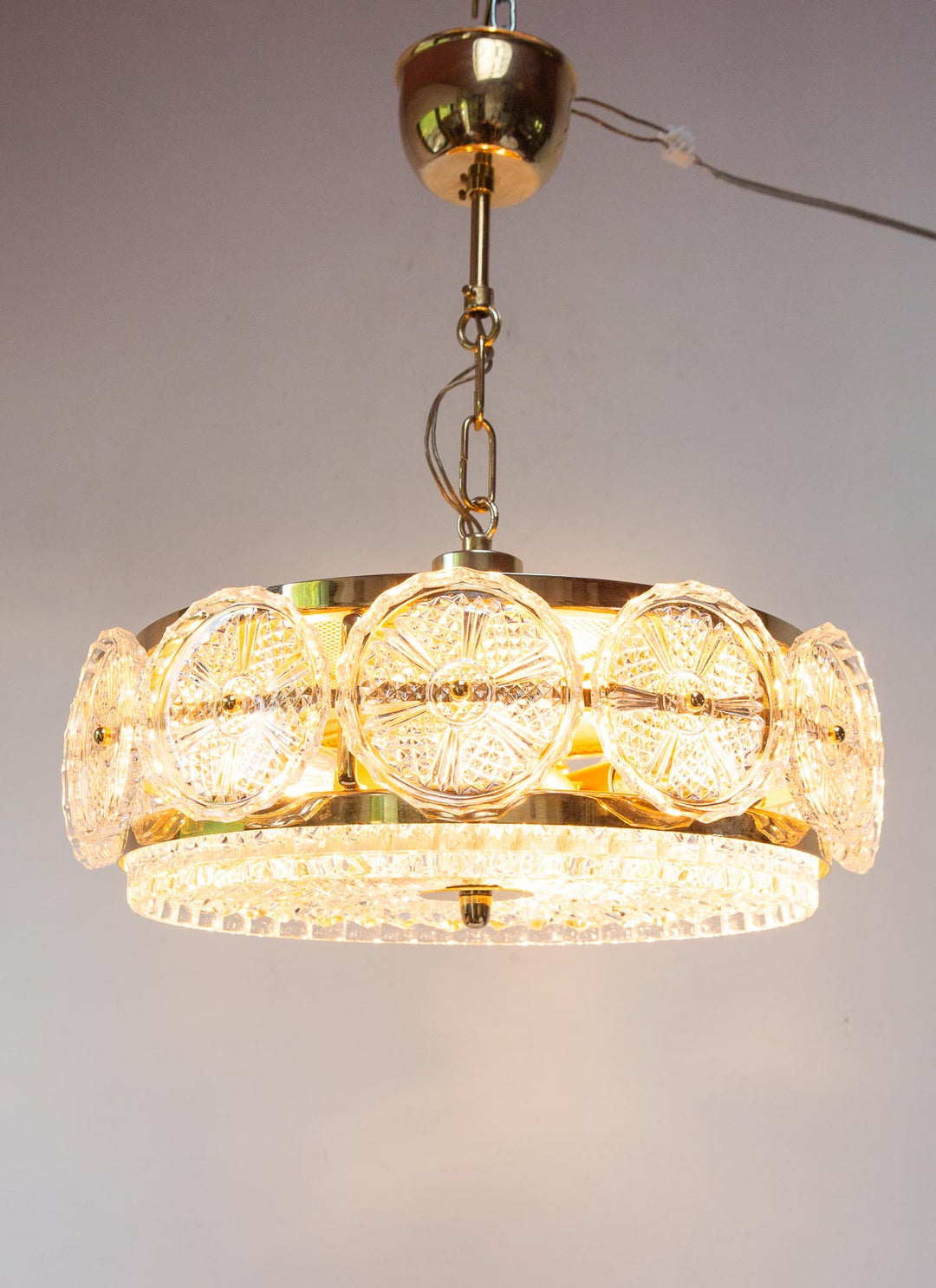 Lámpara techo sueca latón y cristal Orrefors c. 1960/70s (35 cm)