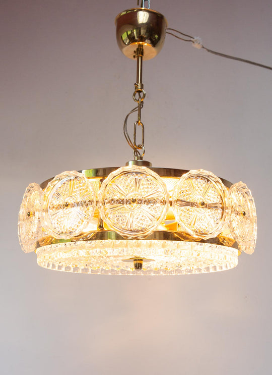 Lámpara techo sueca latón y cristal Orrefors c. 1960/70s (35 cm)